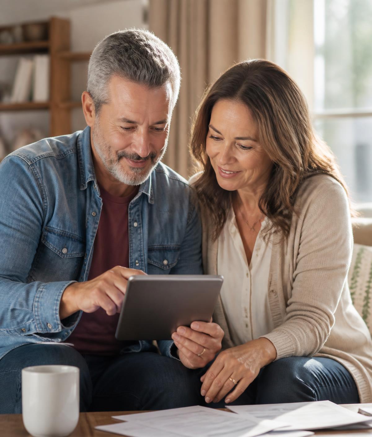 A couple reviewing their life insurance options at home