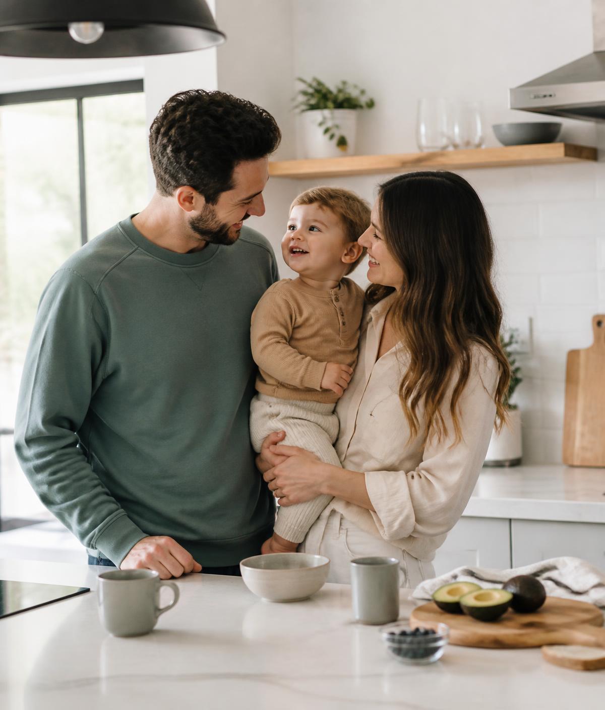A young family playing together at home